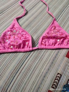 Pink Beaded Bikini Top