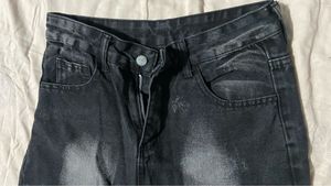 New Distressed Black Denim Wide Leg Jeans