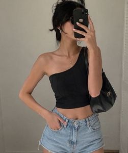 Black One-Shoulder Crop Top