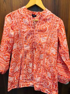 Orange Floral Print Kurta