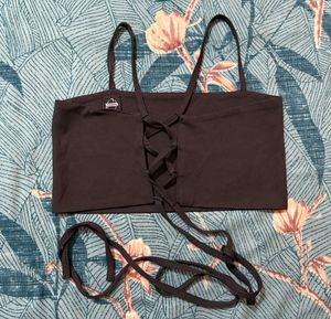 Black crop tie top