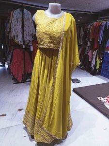 Yellow color lhega choly heavy sequin 3psc set