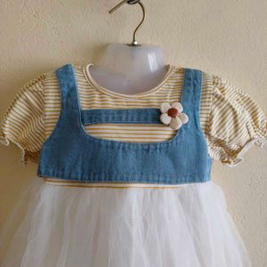 Baby Girl Denim Pinafore Dress with Tulle Skirt