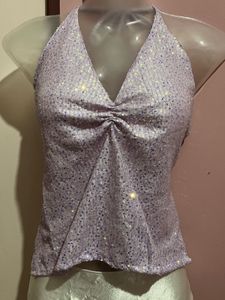 y2k Sparkling lilac Sequin party Halter Top