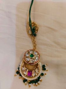 Traditional Maang Tikka with Green Beads