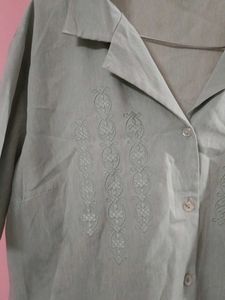 Light Green Embroidered Collared Shirt