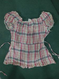 Pink Plaid Puff Sleeve Top