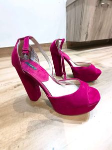 Women's Wine Red Suede Platform Block Heels