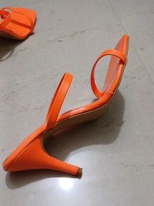Orange Heeled Mules