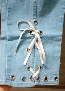 Light Wash Flare Jeans with Tie Detail
