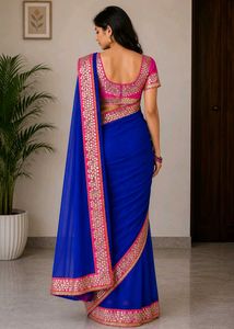 Royal Blue &amp; Pink Saree