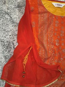 Orange Kurta with Intricate Gold Print