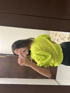 Lime Green Textured Puff Sleeve Top