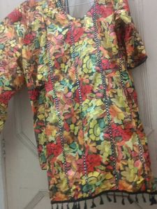 Colorful Floral Kurta Set with Tassel Detail