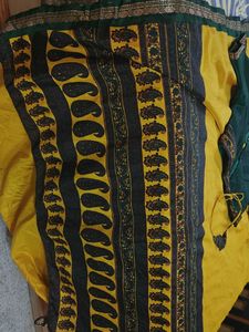 Crepe soft Yellow &amp; Green Saree with Blouse