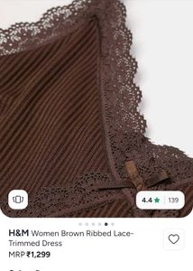 Brown Ribbed Lace Trimmed Mini Dress