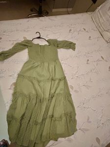 Cottage core  Green Smocked off shoulder Dres