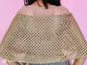 Elegant Gold &amp; Grey Tulle Lehenga Choli