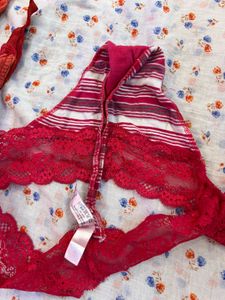 2 Pack Bras - Red &amp; Pink Stripe Lace