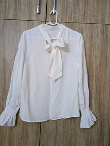 White Bow Neck top