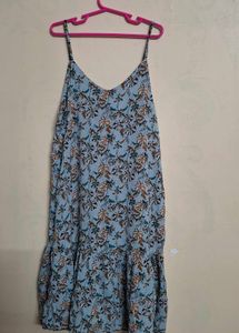 Blue Floral Print Midi Dress