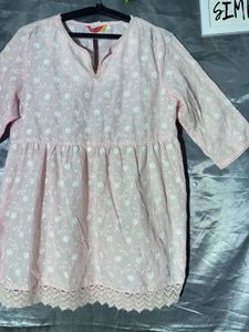 Pink Floral Cotton Kurta