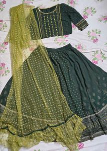Pantaloons Elegant Green Lehenga Choli Set