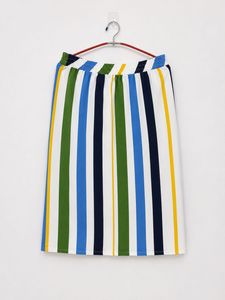 Striped Button-Front Midi Skirt