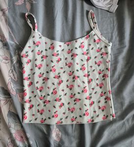Women White Floral Cami Top (Cottage core)
