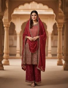 Elegant Maroon Embroidered Kurta Set with Dupatta