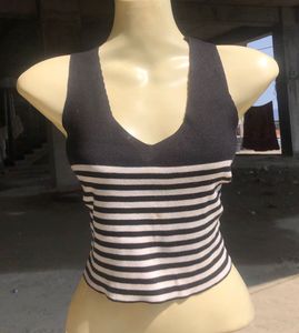Striped Knit V-Neck Tank Top
