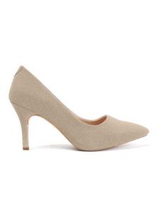 Beige Mid-Height Suede Pointed-Toe Stiletto