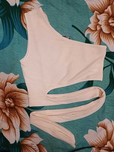 Shein One Shoulder Tie-Up Detail Textured Crop Top