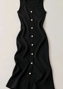 BLACK PEARL-FRONT SLEEVELESS DRESS