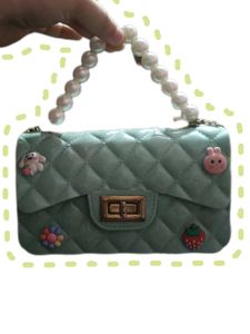 Cute Mint Crossbody Bag with Pearls