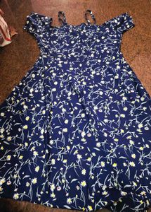 Navy Blue Floral Cold Shoulder Dress