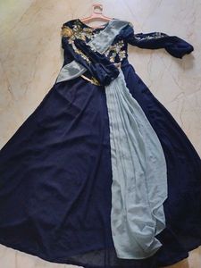Elegant Navy Embroidered Gown