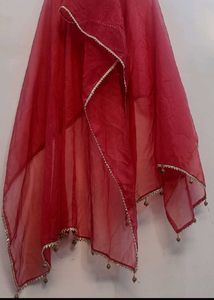 Embroidered Teal Kurta Set with Red Dupatta