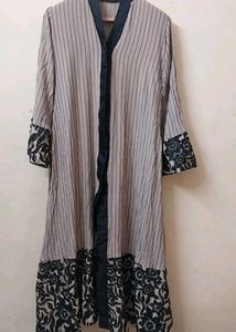 Elegant Striped burkha with Lace Accents