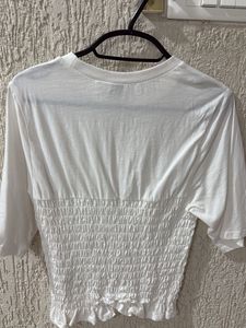 White Smocked Cropped Top