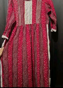 Red Bandhani Naira Cut Kurta