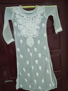Elegant Grey Chikankari Kurta set with inner