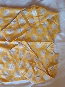 Yellow Printed Kurta with Button Detail