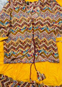 Yellow Kurta Set with Printed Jacket