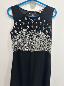 AND Elegant Black Embroidered Maxi Dress/Gown