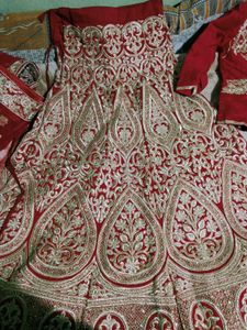Red Bridal Lehenga with Gold Embroidery