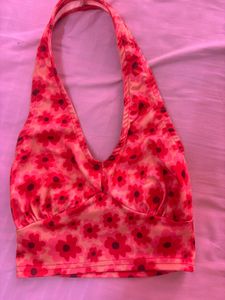 Cute Floral Halter Neck Crop Top