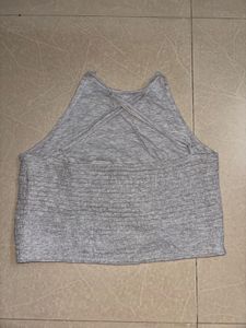 Grey Embroidered Halter Neck Crop Top