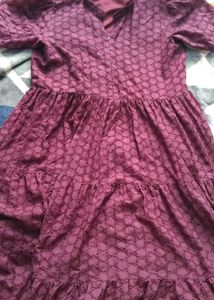 Burgundy Tiered Embroidered Dress💜✅️