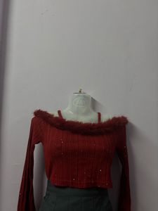 Red Off-Shoulder Sparkle Top
